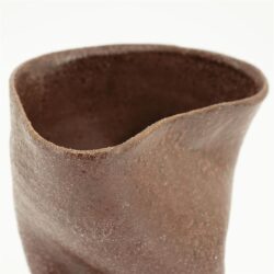 Ruwe keramieken vaas in aardetinten met unieke vorm en textuur, perfect voor modern interieur en natuurthema's.