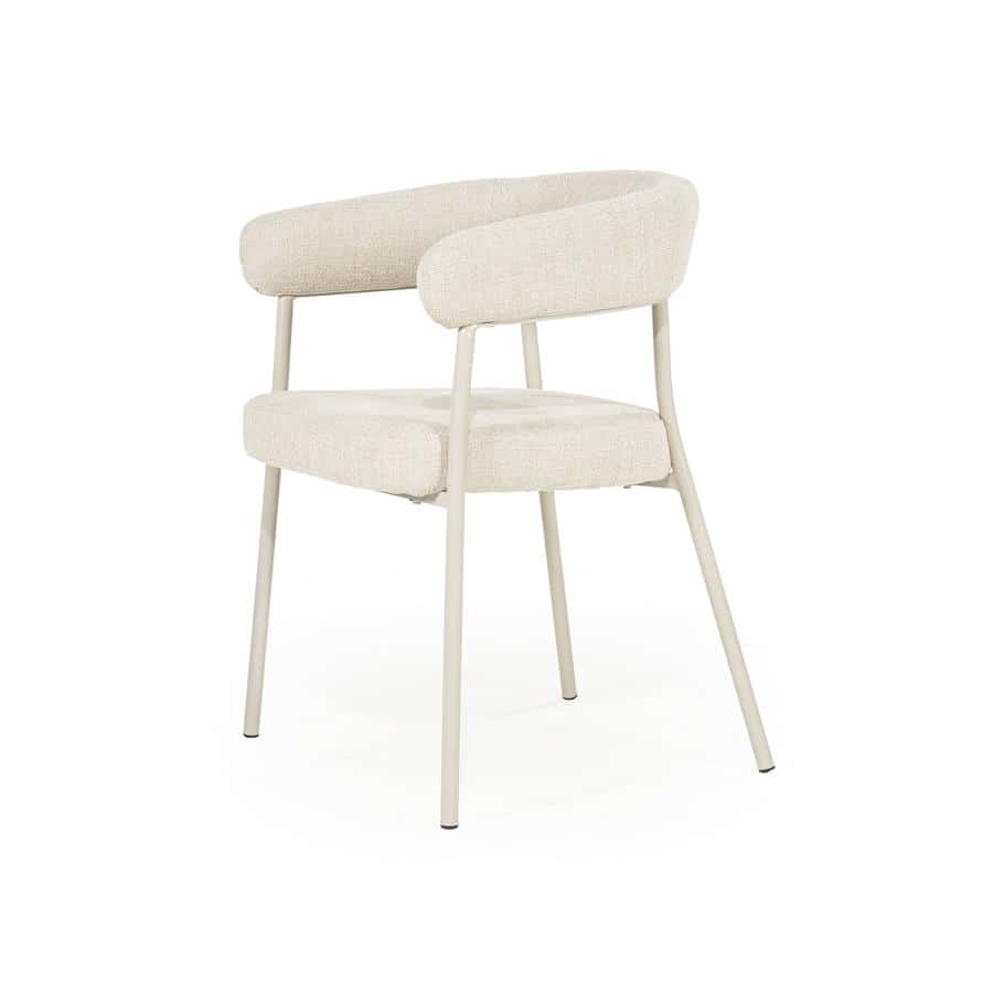 Elegant moderne stoel met comfortabele bekleding en witte frame, perfect voor eigentijdse interieuraccenten.