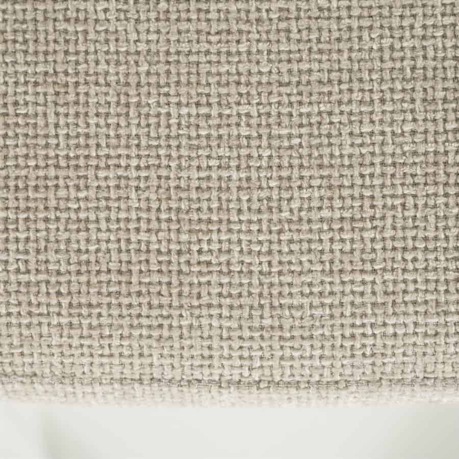 Hoge resolutie close-up van beige geweven meubelstof, textuur en garenstructuur zichtbaar, perfect voor meubels en interieurdesign.