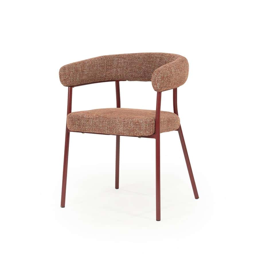Zitting met geruit stof, vintage design, rustkleurige metalen frame, comfortabele eetkamerstoel, landelijke meubels, Mokana Meubelen.