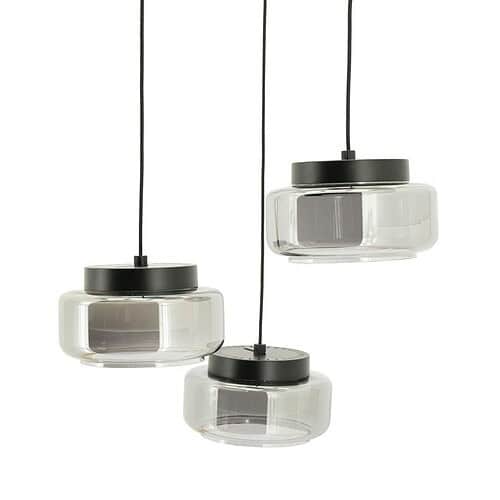 Glaslampen hanglamp met zwart ophangsysteem, modern en stijlvol design, perfect voor een eigentijdse woonruimte.