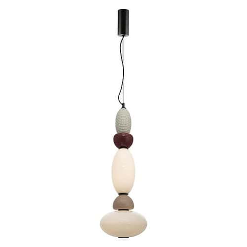 Massieve hanglamp met unieke keramische en geglazuurde afwerkingen, modern design, geschikt voor eetkamer of woonkamer. Perfect voor een stijlvol interieur met natuurlijke materialen.