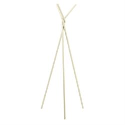 Strakke witte kledingkapstok van hout, modern Scandinavisch design, multifunctioneel en duurzaam. Perfect voor in de hal of slaapkamer voor het organiseren van jassen en hoeden.