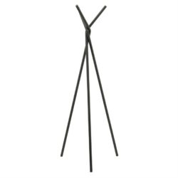 Strakke zwarte houten kapstok met drie poten en moderne uitstraling, perfect voor Scandinavisch interieur en praktisch opberggerei bij de entree of in de gang.