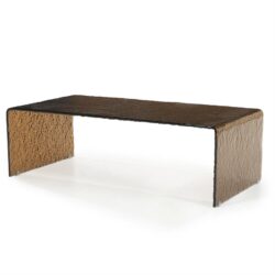 Unieke houten bank met natuurlijke textuur en moderne design, perfect voor stijlvolle interieur- of tuinmeubels.