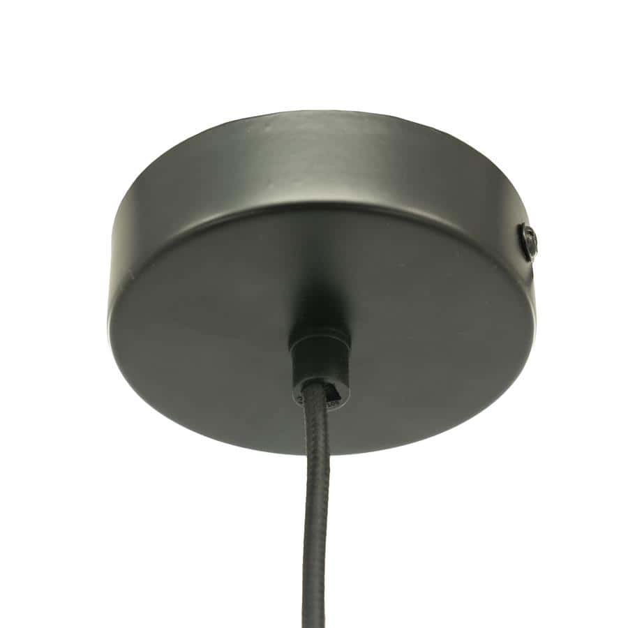 Robuuste zwarte plafondlamp met geïntegreerde kabel, modern design, ideaal voor sfeervolle verlichting in woonkamer of eetkamer. Perfect te combineren met diverse interieurstijlen en elegante lampenkappen.