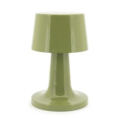 Moderne groene tafellamp van keramiek met een glanzende afwerking, perfect voor een stijlvolle woonkamer of slaapkamer.