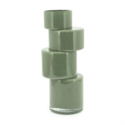 Set van vier groene keramische vazen, modern design, stijlvolle woonaccessoire, Mokana Meubelen.