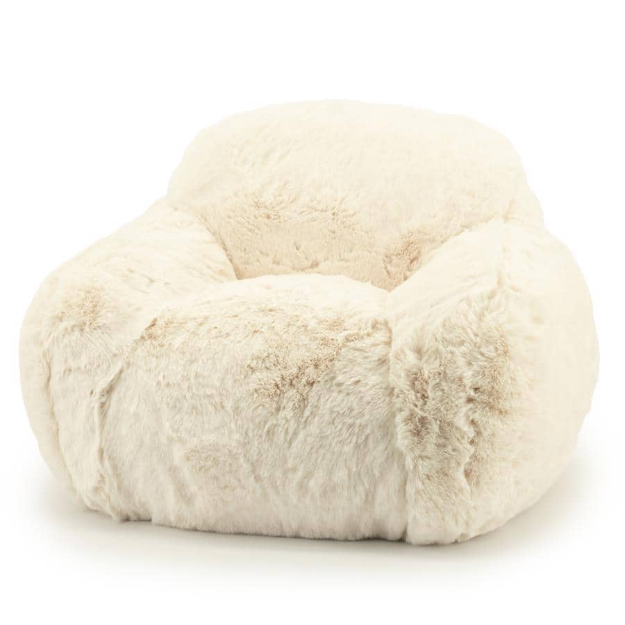 Knuffelbare schapenvacht poef, zachte en warme zitplek, Scandinavisch design, meubel voor woonkamer of slaapkamer, natuurlijke uitstraling, Mokana meubelen hoogwaardige afwerking.