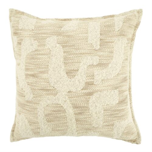 Stijlvolle beige sierkussenhoes met abstract patroon voor elegantie en comfort in woonkamer of slaapkamer. Perfect te combineren met diverse interieurstijlen voor een warme uitstraling.