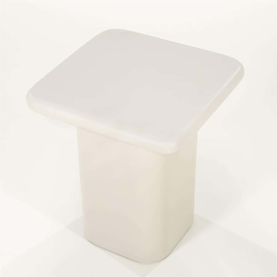 Strak wit nachtkastje met afgeronde hoeken, modern design, een meubelstuk van Mokana Meubelen voor slaapkamer, stevige en stijlvolle bijzettafel, minimalistisch meubelstuk voor in huis.