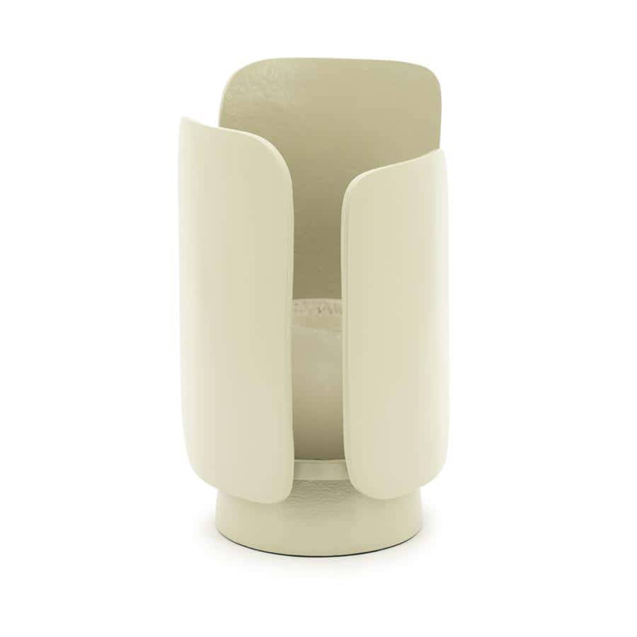 Elegant witte tafelkaars met modern ontwerp en unieke bloemvorm, ideaal voor stijlvolle interieurdecoraties en sfeervolle ambiance.