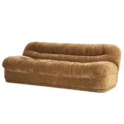 Zweefzitting met vintage stijl in zachte bruin fluweel, perfect voor een stijlvolle en comfortabele inrichting.