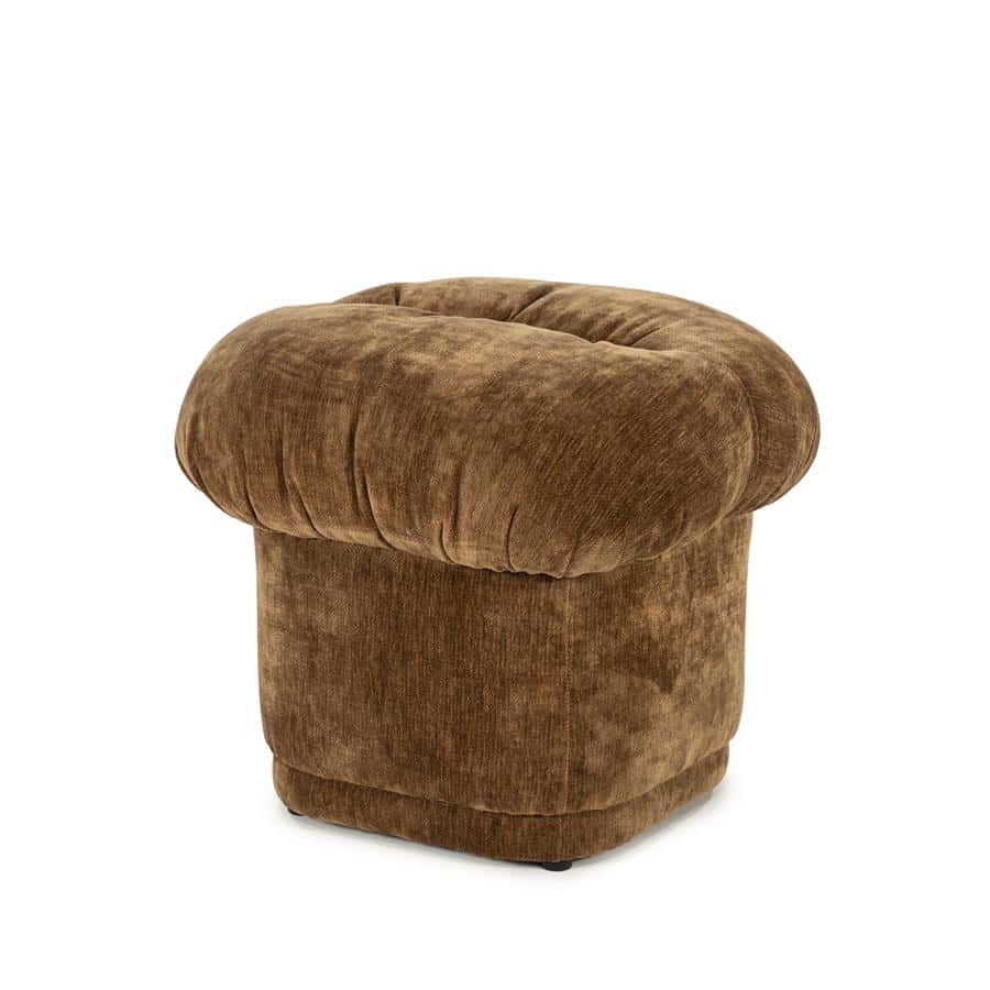 Moderne bruine velvet poef voor woonkamer en zithoek.