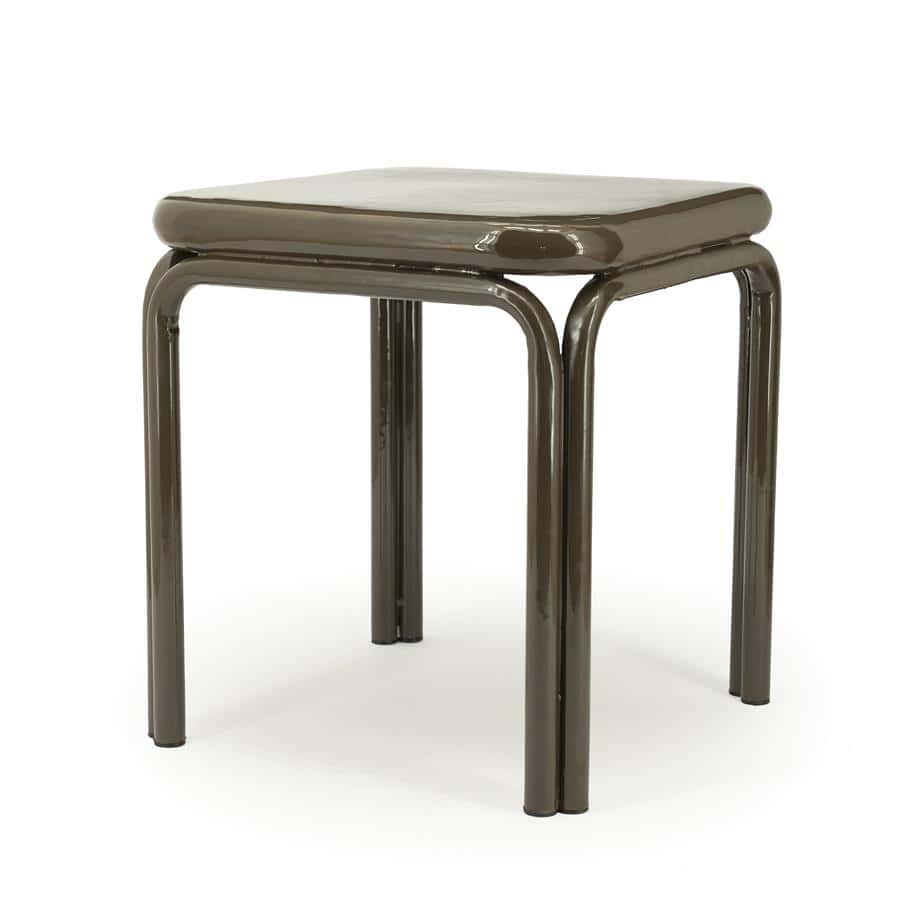 Metaalstoel met beige zitting, modern ontwerp voor woon- en keukens, stevig en comfortabel.