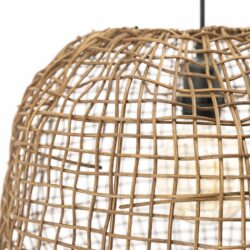 Elegante ronde hanglamp met rieten structuur, perfect voor een natuurlijke woonstijl en sfeervolle verlichting.