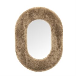 Opbergspiegel met zachte, beige wollen bekleding, geschikt voor modern en comfortabel interieur.