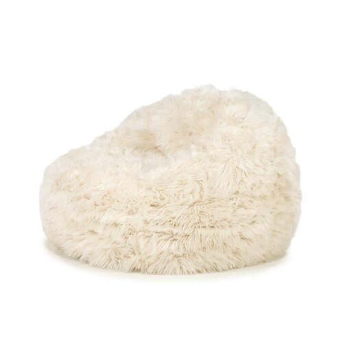 Knuffelig zachte witte shearling poef, perfect voor gezellige zithoek of relaxruimte, design en comfort gecombineerd.