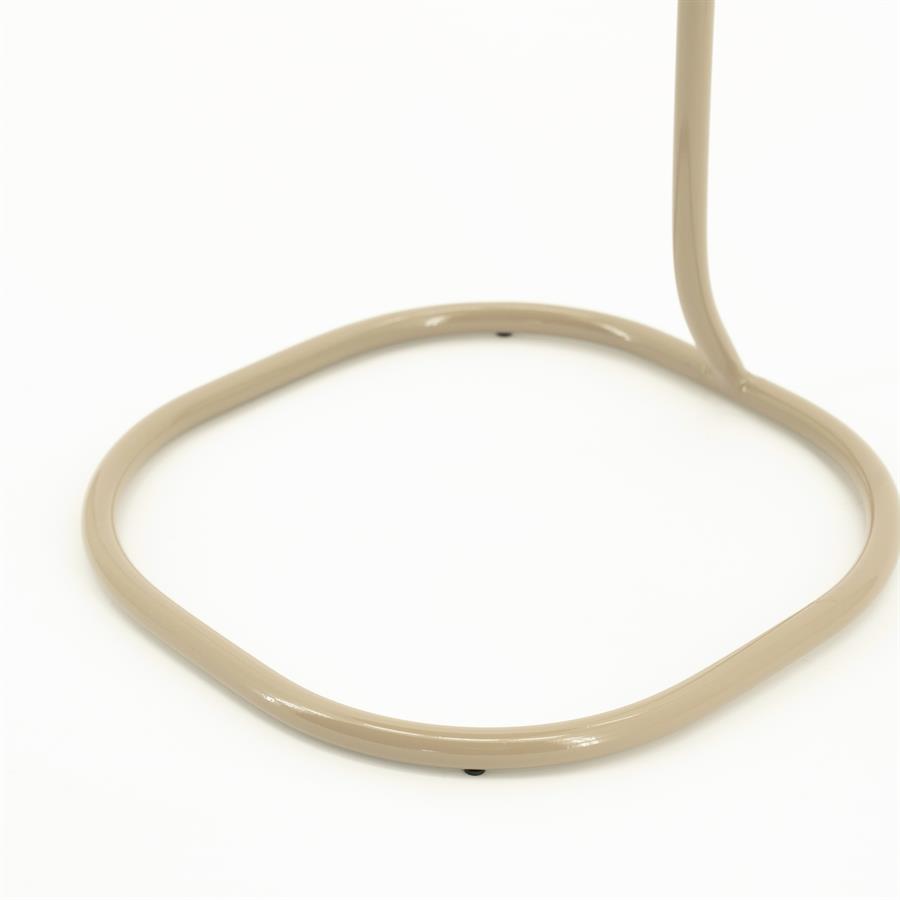 Ronde metalen tafelonderstel in beige kleur, modern design en stevig constructie.