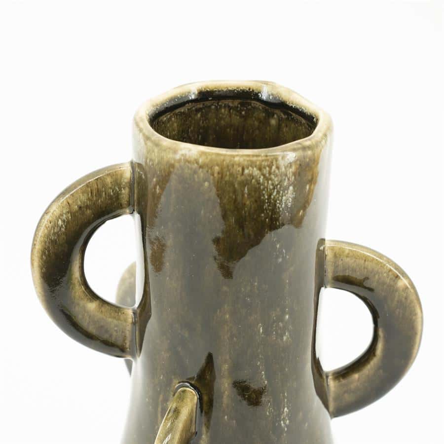 Kunstzware keramieken vaas met twee handvatten, glanzend afwerking, modern design, home decor, Mokana Meubelen.