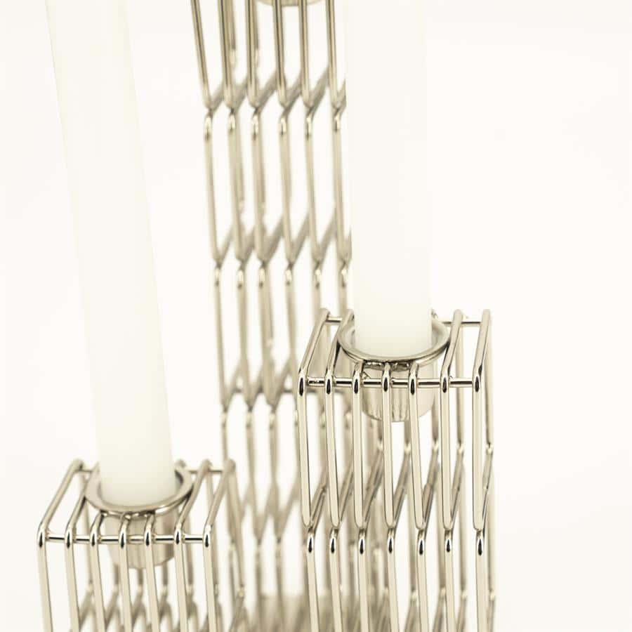 Glazen kandelaars in modern design, gemaakt van stainless steel met kaarsenhouder, perfect voor stijlvolle interieurdecoratie.