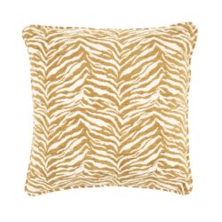 Zebra print sierkussen met goudgele en wit gekleurde stoffen voor een stijlvolle woondecoratie.