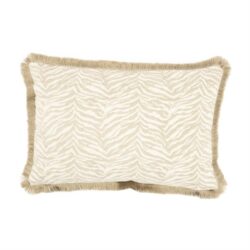 Luxe tuftkussen met zebrastrepen en zachte rand, perfect voor een elegante en comfortabele woonkamer.