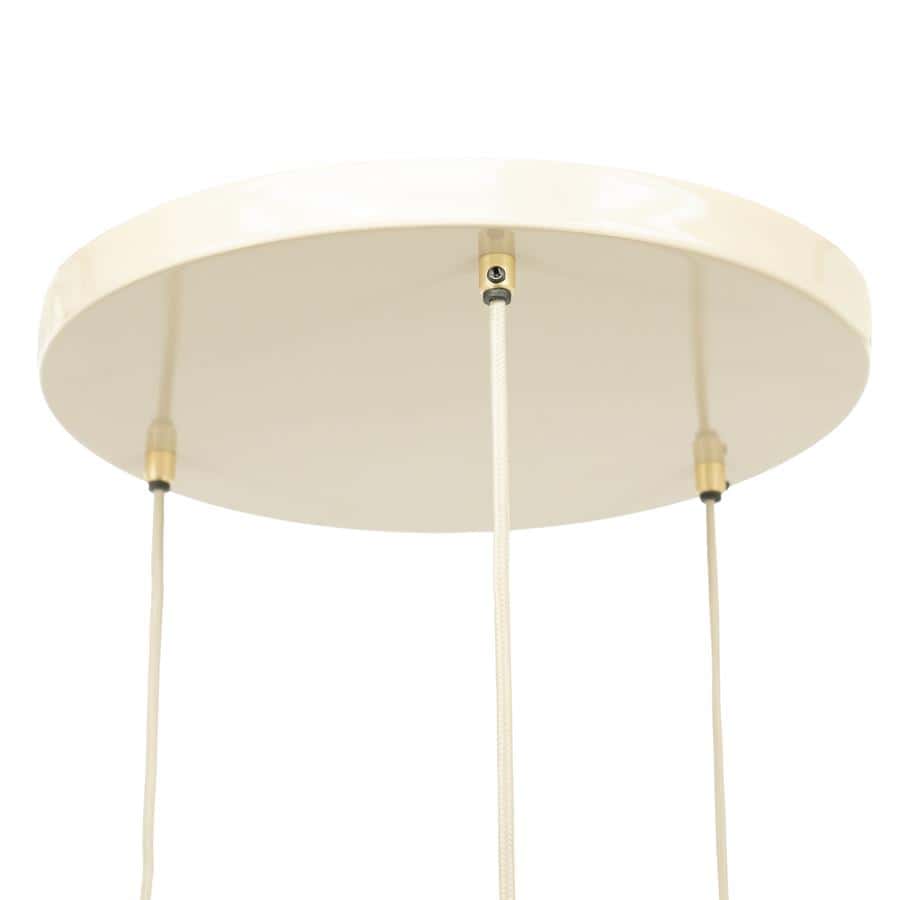 Eettafelatuur met witte plafondlamp, moderne verlichting voor eetkamers, stijlvolle designlamp, hanglamp met goudaccenten, duurzame woonaccessoire van Mokana Meubelen.