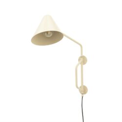 Vintage wandlamp in crème kleur, verstelbare arm en stijlvol design voor een moderne woonkamer of slaapkamer.