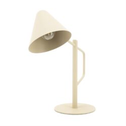 Moderne beige tafellamp met verstelbare kap en strakke uitstraling, ideaal voor interieurverlichting en toevoeging aan elk woon- of kantoorruimte.