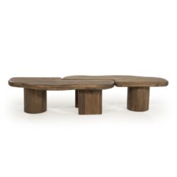 Natuurlijke houten salontafel met uniek sculpturaal ontwerp, modern meubelstuk voor woonkamer of lounge, Mokana Meubelen hoogwaardige houtafwerking, design en functionaliteit, Scandinavisch geïnspireerd.