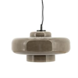 Eettafellamp in beige glanzende keramiek, modern design, hangend verlichtingsobject.