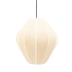 Lichtgevende hanglamp met textiel kap, modern en elegant design voor woonkamer of eetkamer.
