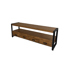 Houten salontafel met zwart metalen frame en drie praktische lades voor extra opbergruimte, perfect voor een industrieel of modern interieur.