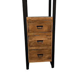 Robuuste houten ladekast met zwart metalen frame, perfect voor industrieel interieur, maatwerk meubel, duurzame en stijlvolle opbergoplossing.