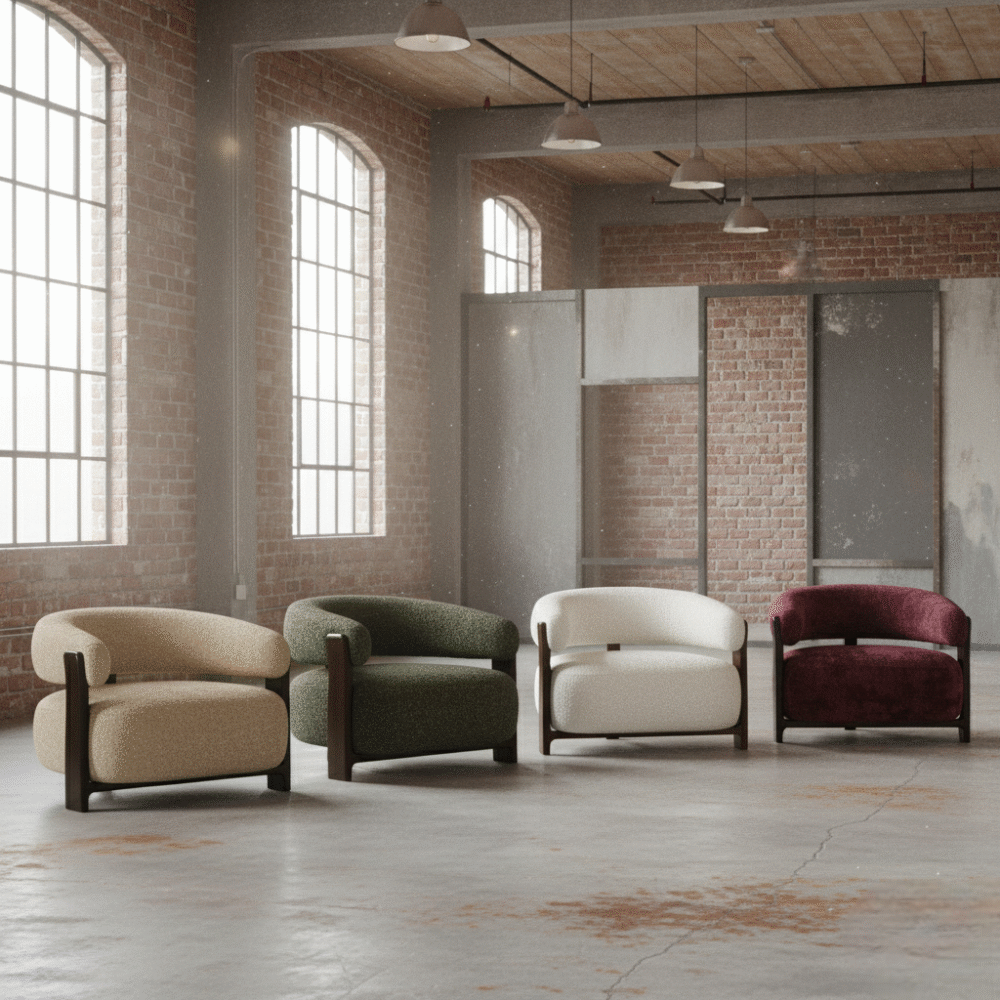 Bocks Japandi fauteuils in een industriele ruimte exclusief bij Mokana meubelen