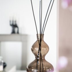 Elegant rumoerige glazen vaas met separatie-sticks voor stijlvolle interieurdecoratie.