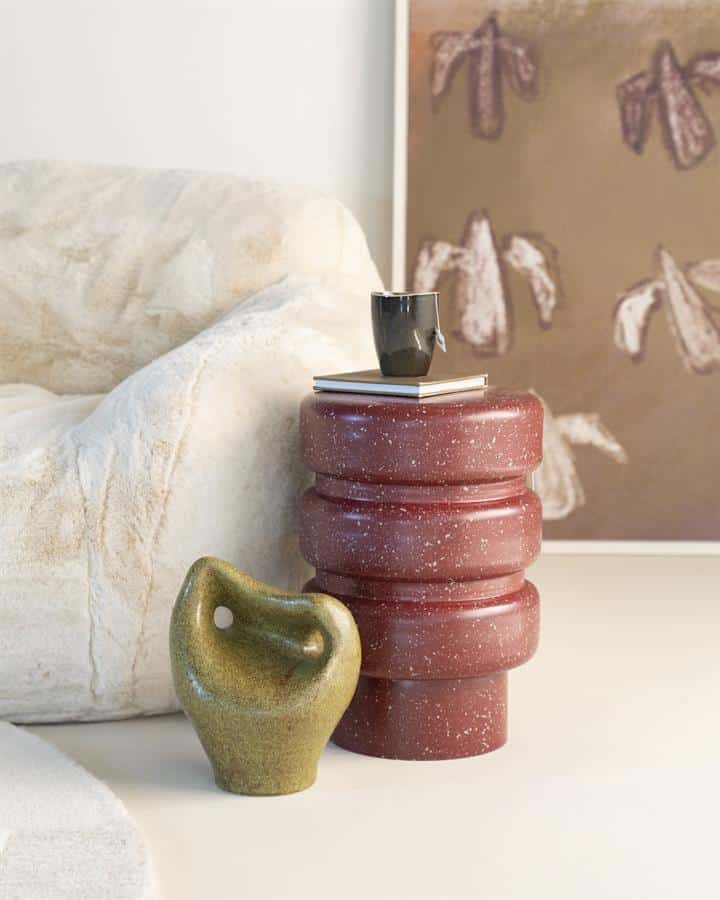 Uniek keramiek tuinbeeld en bijzettafel van Mokana Meubelen met rustieke uitstraling, perfect voor sfeervolle interieur- en tuinaccessoires.