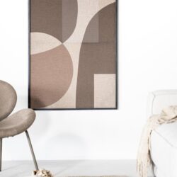 Modern geometrisch wandkunst of wanddecoratie in neutrale tinten voor een stijlvolle woonkamer.