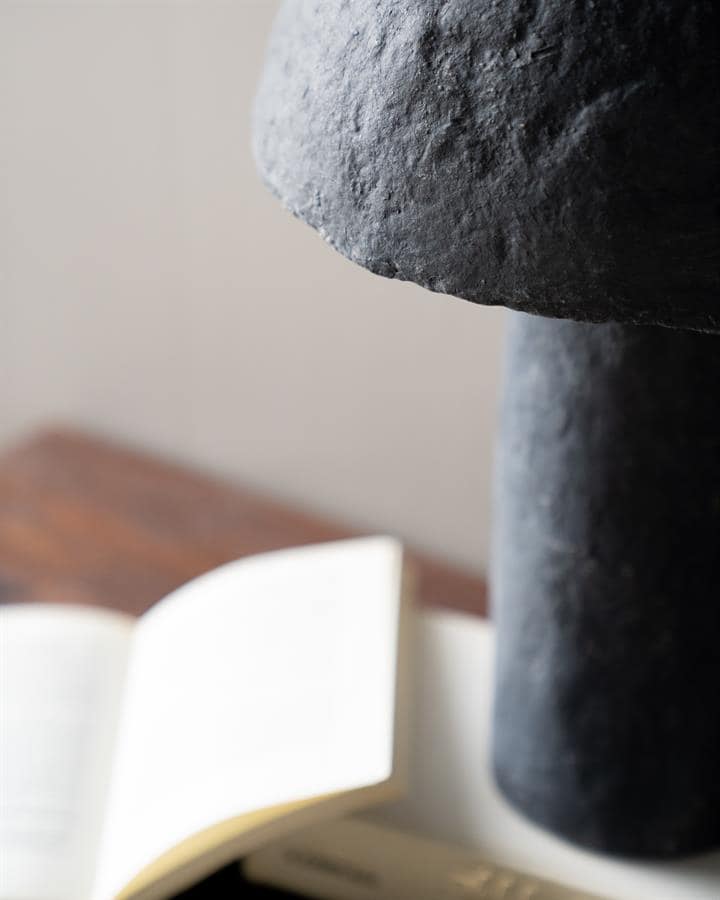 Zwarte stenen beeld sculpture kunst antique decoratief design Mokana meubels.