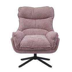 Comfortabele vintage fauteuil met soft roze bekleding en zwarte houten onderstel, perfect voor modern en retro interieur.