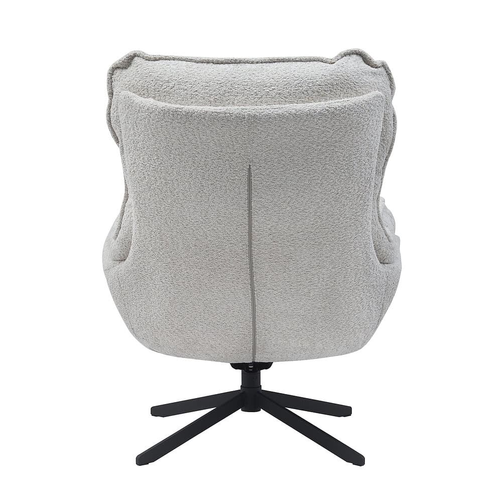 Zachte stoffen relaxstoel in modern design met draaibare basis, perfect voor comfortabele zithoeken en loungen.