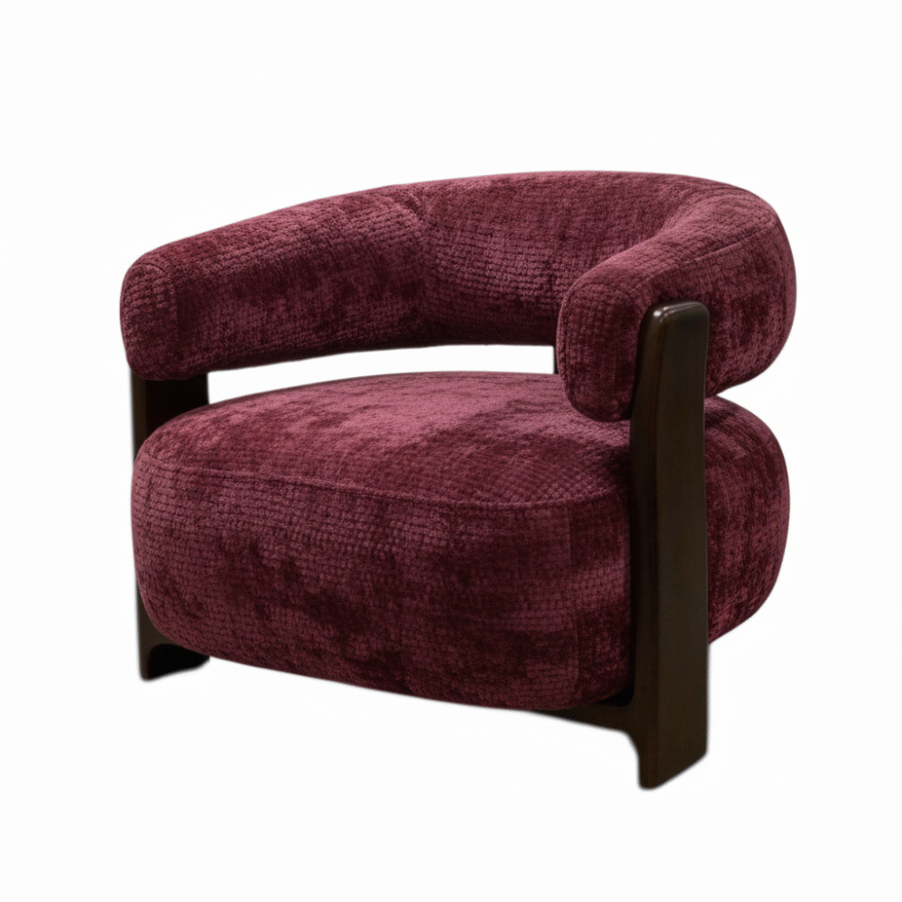 Stoel Bocks in een burgundy kleur met een stoel in japandi stijl. Logan 550