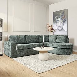 Luxueuze velvet hoekbank in groen met moderne woonkamer decoratie.