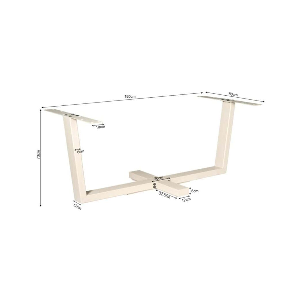 Robustes, weiß lackiertes Esstischgestell mit verstellbaren Abschnitten, geeignet für maßgefertigte Esstische und industrielle Inneneinrichtungen.