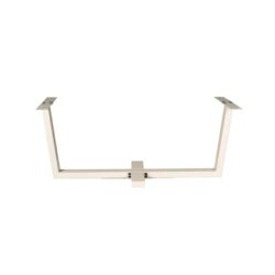 Weißer Sockeltisch mit Befestigungspunkten aus Metall für einen modernen Ess- oder Couchtisch.