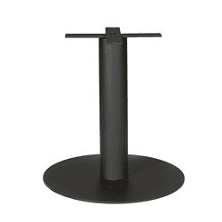 Robuust zwart tafelonderstel met ronde voet, geschikt voor maatwerk tafels en industriële interieurontwerpen. Hoogwaardige afwerking en stabiele constructie.