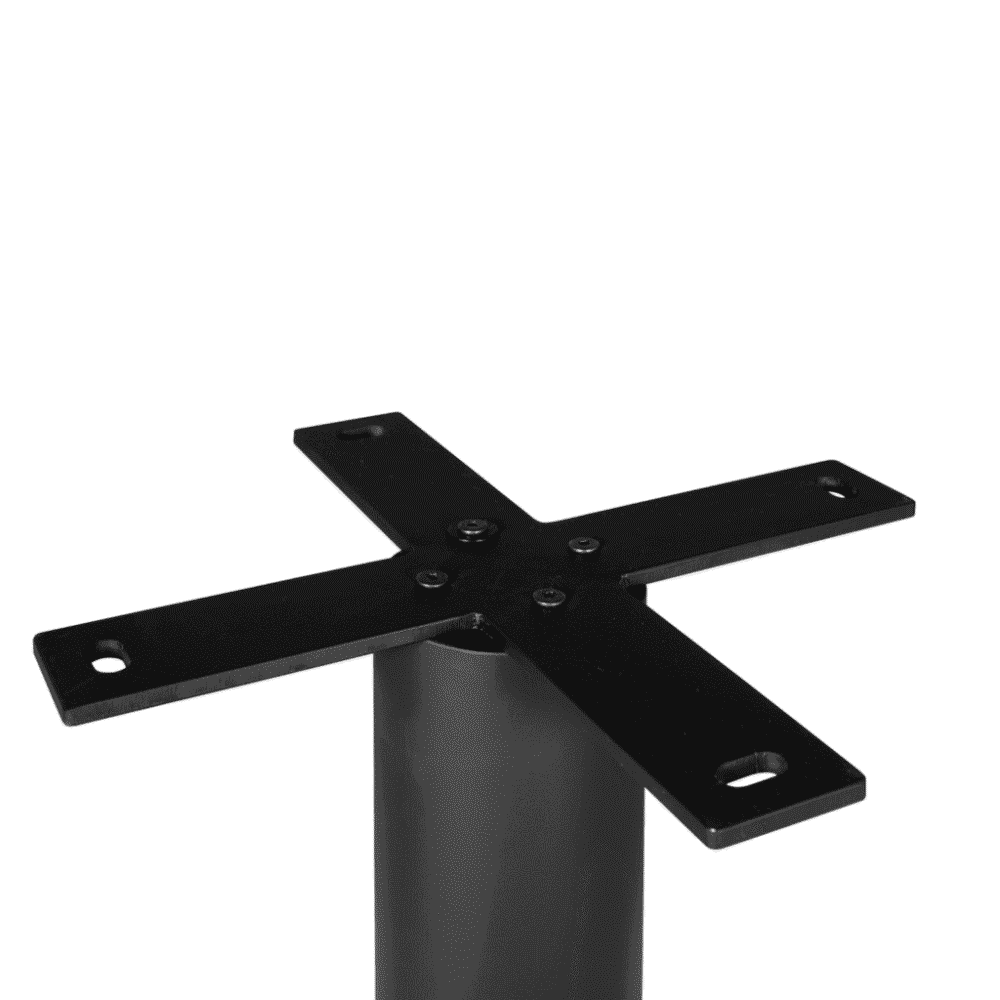 Stalen tafelonderstel voor eettafels en werktafels, robuust en modern design, zwart afgewerkt, duurzame metalen constructie, veelzijdig gebruik binnenshuis en buitenshuis.