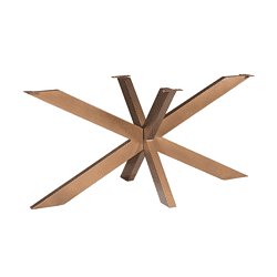Gouden metalen tafelonderstel voor Mokana meubels, modern en luxe design, stevige constructie, geschikt voor eettafels en werktafels, maatwerk mogelijk, stijlvolle designmeubel basis.