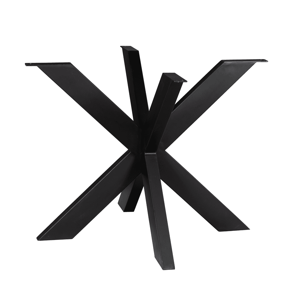 Zwart metalen tafelonderstel, industrieel ontwerp, geschikt voor maatwerk eettafels, bureau of salontafel, robuuste en stijlvolle basis voor op maat gemaakte meubels.